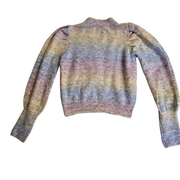 SO Pastel Rainbow Mock Turtleneck Puff Sleeve Sweater Size Medium - Picture 8 of 10
